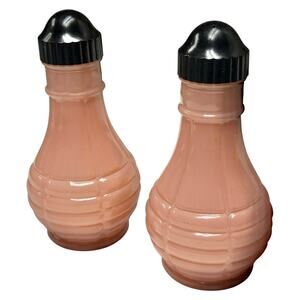 Vintage Euclid Pink Glass Basket Salt and Pepper Shakers Set Basketweave Pattern